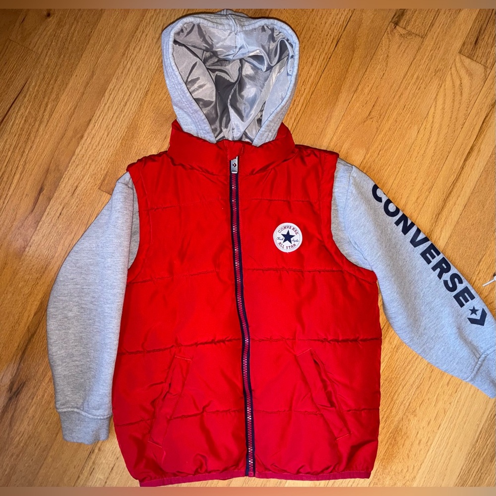 Converse Kids Red and Gray Hooded Sweatshirt